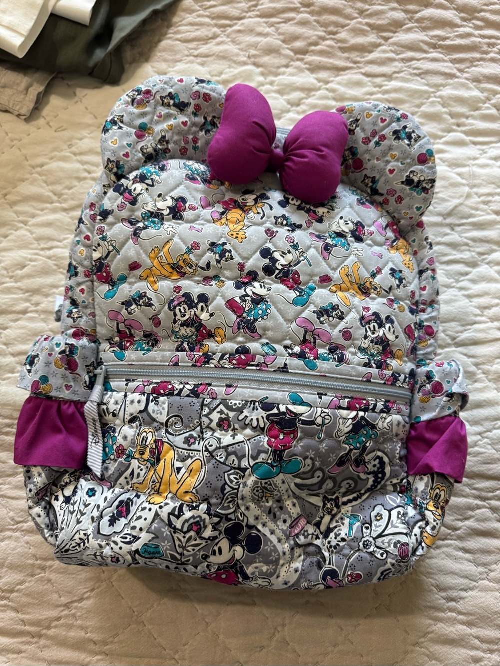 Disney Kids Minnie Mouse Quilted Backpack in Gray, Purple, Teal and Yellow